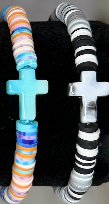 Handmade Cross Clay Bead Bracelet | Faith-Inspired Stretch Bracelet