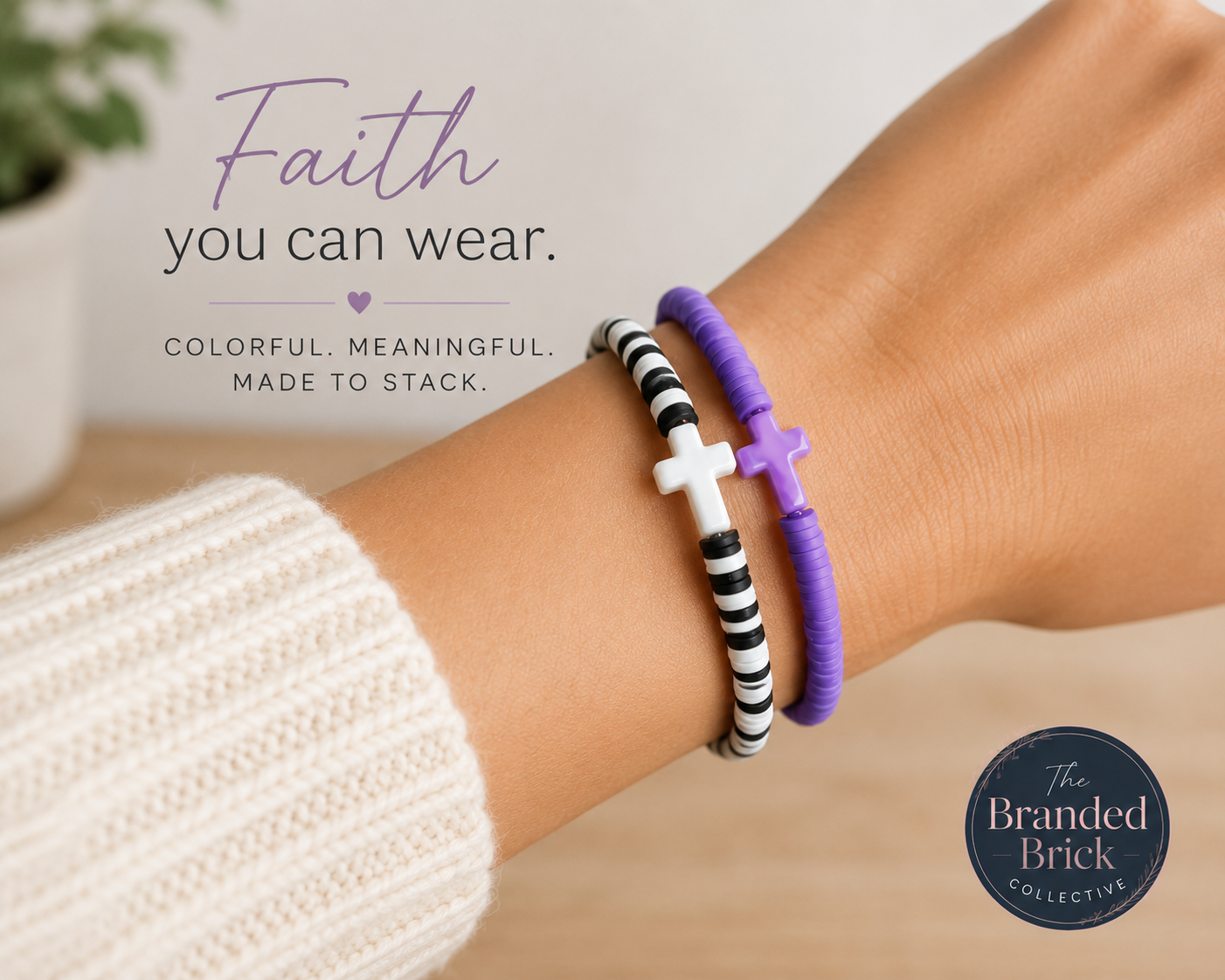 Handmade Cross Clay Bead Bracelet | Faith-Inspired Stretch Bracelet