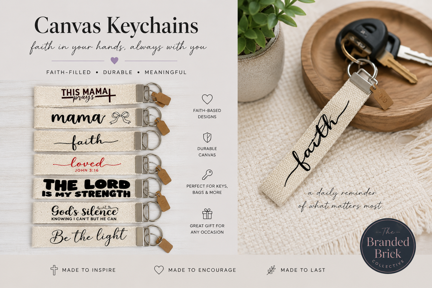 Faith-Inspired Canvas Wristlet Keychain | Christian Key Fob