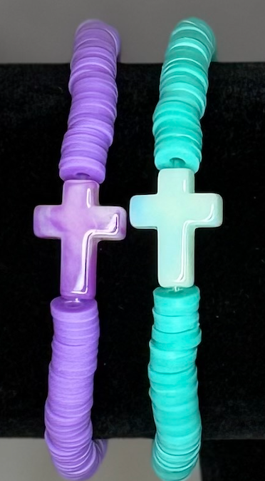 Handmade Cross Clay Bead Bracelet | Faith-Inspired Stretch Bracelet