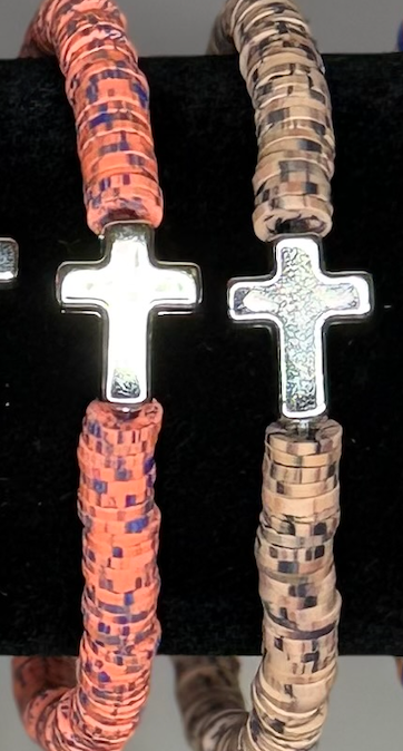Handmade Cross Clay Bead Bracelet | Faith-Inspired Stretch Bracelet