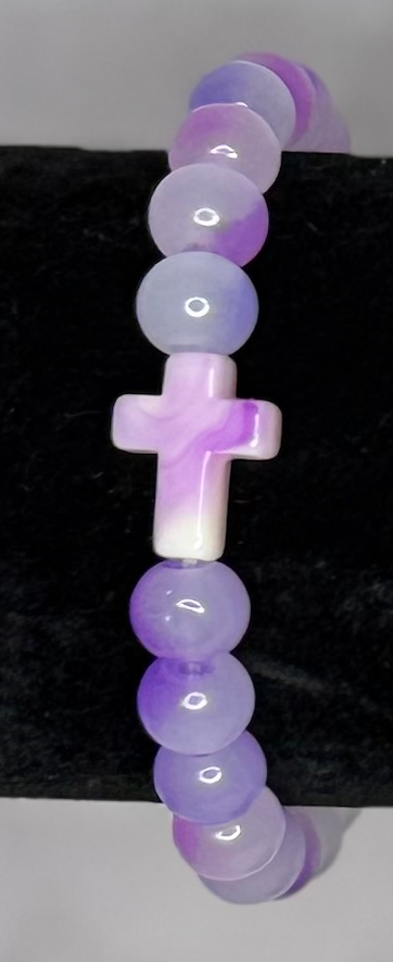 Handmade Cross Glass Bead Stretch Bracelet | Faith-Inspired Bracelet
