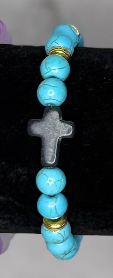 Handmade Cross Glass Bead Stretch Bracelet | Faith-Inspired Bracelet