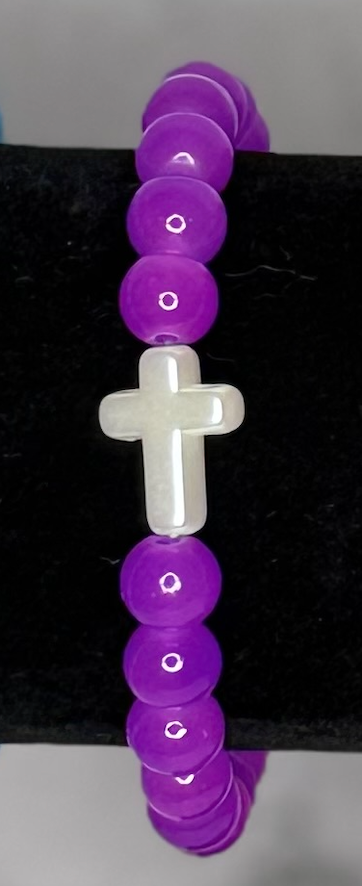 Handmade Cross Glass Bead Stretch Bracelet | Faith-Inspired Bracelet