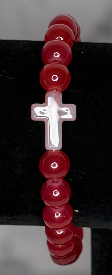 Handmade Cross Glass Bead Stretch Bracelet | Faith-Inspired Bracelet