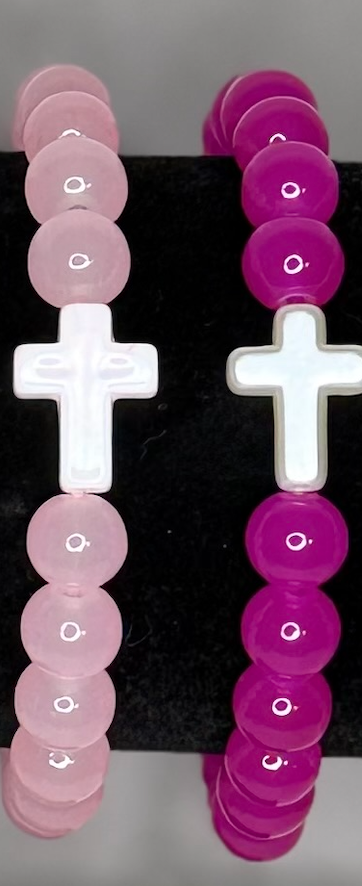 Handmade Cross Glass Bead Stretch Bracelet | Faith-Inspired Bracelet