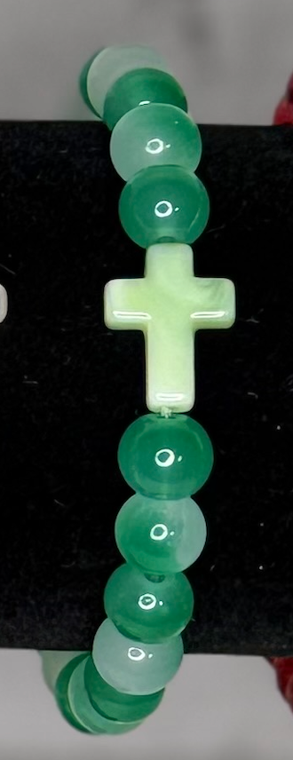 Handmade Cross Glass Bead Stretch Bracelet | Faith-Inspired Bracelet
