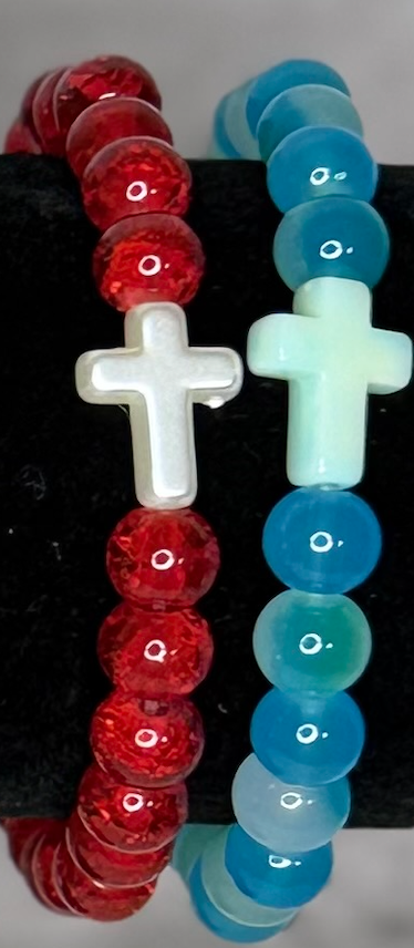 Handmade Cross Glass Bead Stretch Bracelet | Faith-Inspired Bracelet